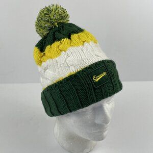 Columbia Oregon Ducks Beanie Hat Green Yellow Chunky Knit Pom Cuffed Embroidered